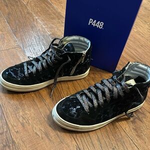 P448 high top zip fancy sneakers -39- so cute-like new